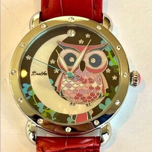 Owl Themed Watch With Red Leather Band
